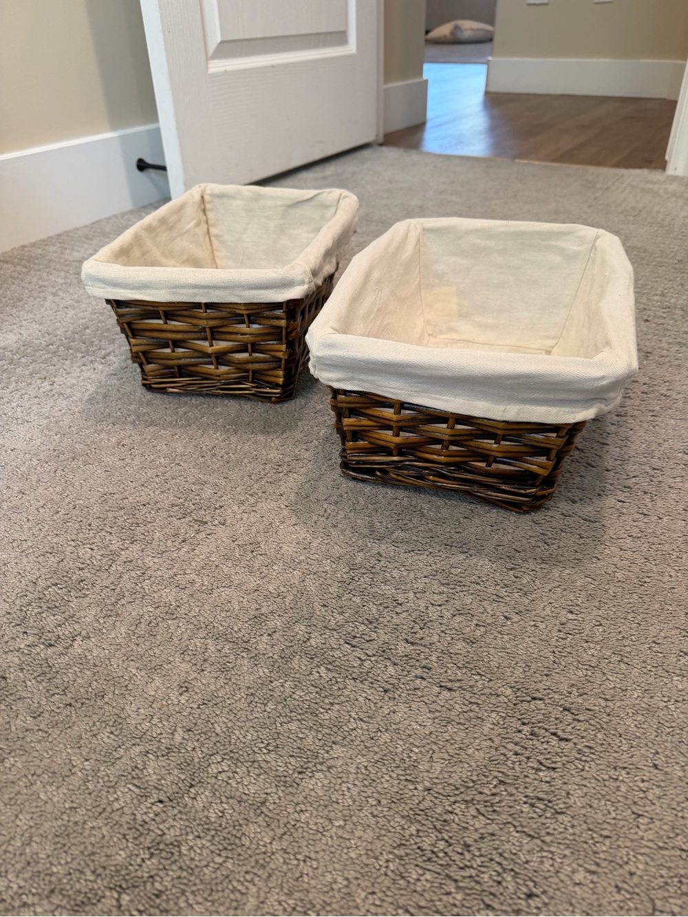 Woven Storage Baskets with Cream Fabric Liners